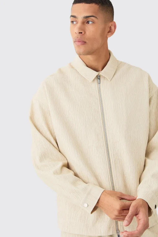 boohooMAN Textured Satin Regular Fit Zip Up Harrington Jacket | UK| Suits & Tailoring