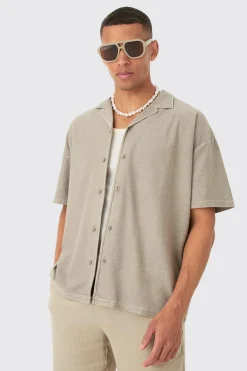 boohooMAN Textured Washed Dropped Shoulder Revere Shirt | UK| Shirts