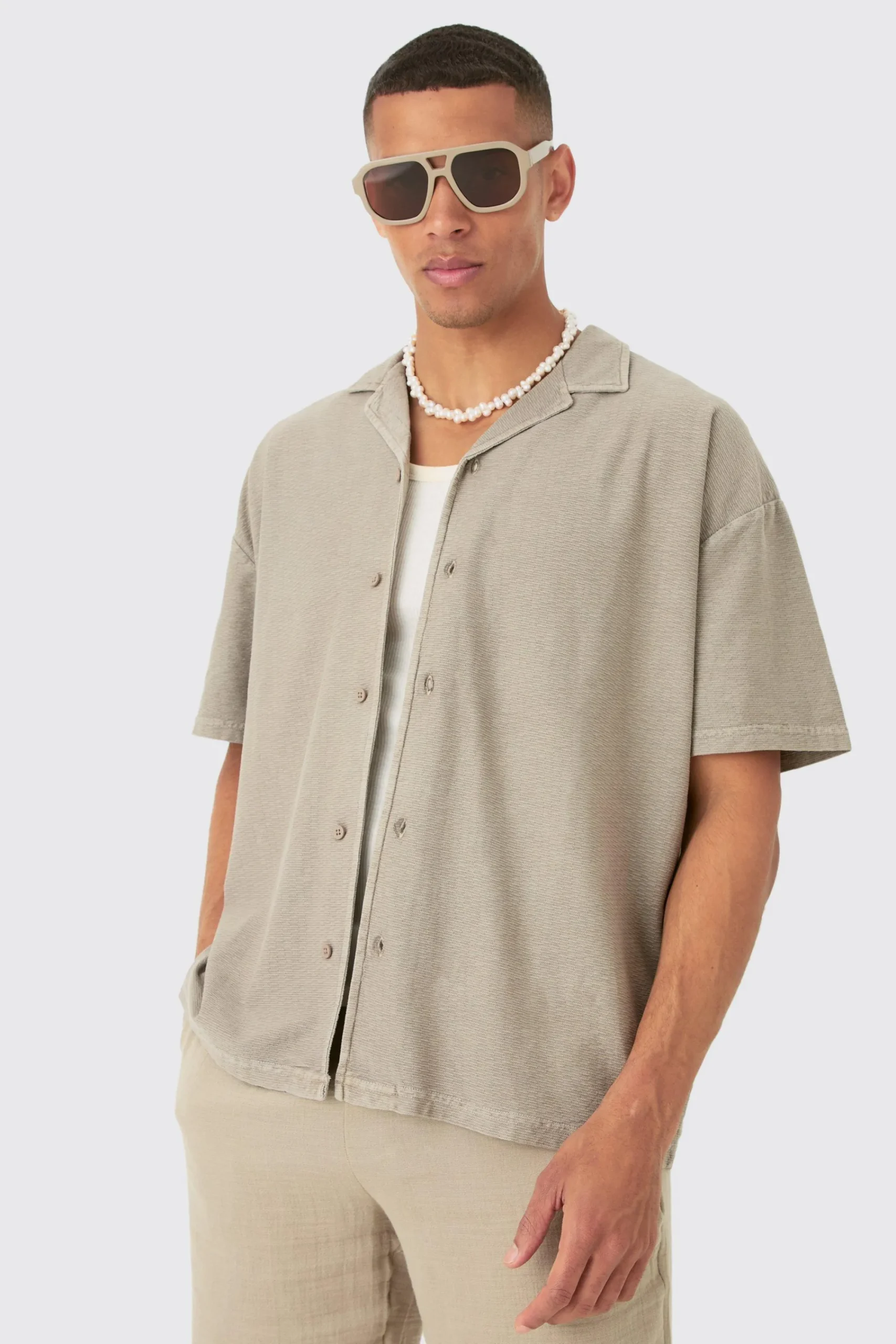 boohooMAN Textured Washed Dropped Shoulder Revere Shirt | UK| Shirts
