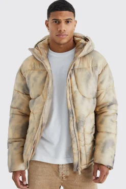 boohooMAN Tie Dye Quilted Puffer With Hood | UK| Coats & Jackets