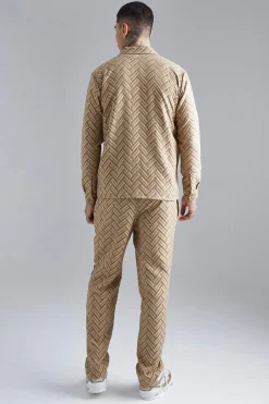 boohooMAN Tonal Geo Smart Straight Trouser | UK| Trousers|Sets & Co-Ords