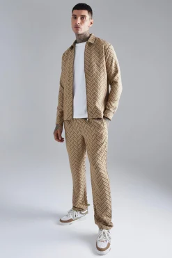 boohooMAN Tonal Geo Smart Straight Trouser | UK| Trousers|Sets & Co-Ords