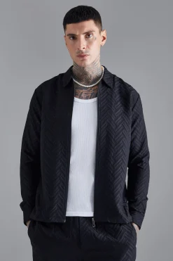 boohooMAN Tonal Geo Smart Zip Overshirt | UK| Shirts|Sets & Co-Ords