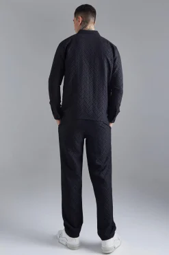 boohooMAN Tonal Geo Smart Zip Overshirt | UK| Shirts|Sets & Co-Ords