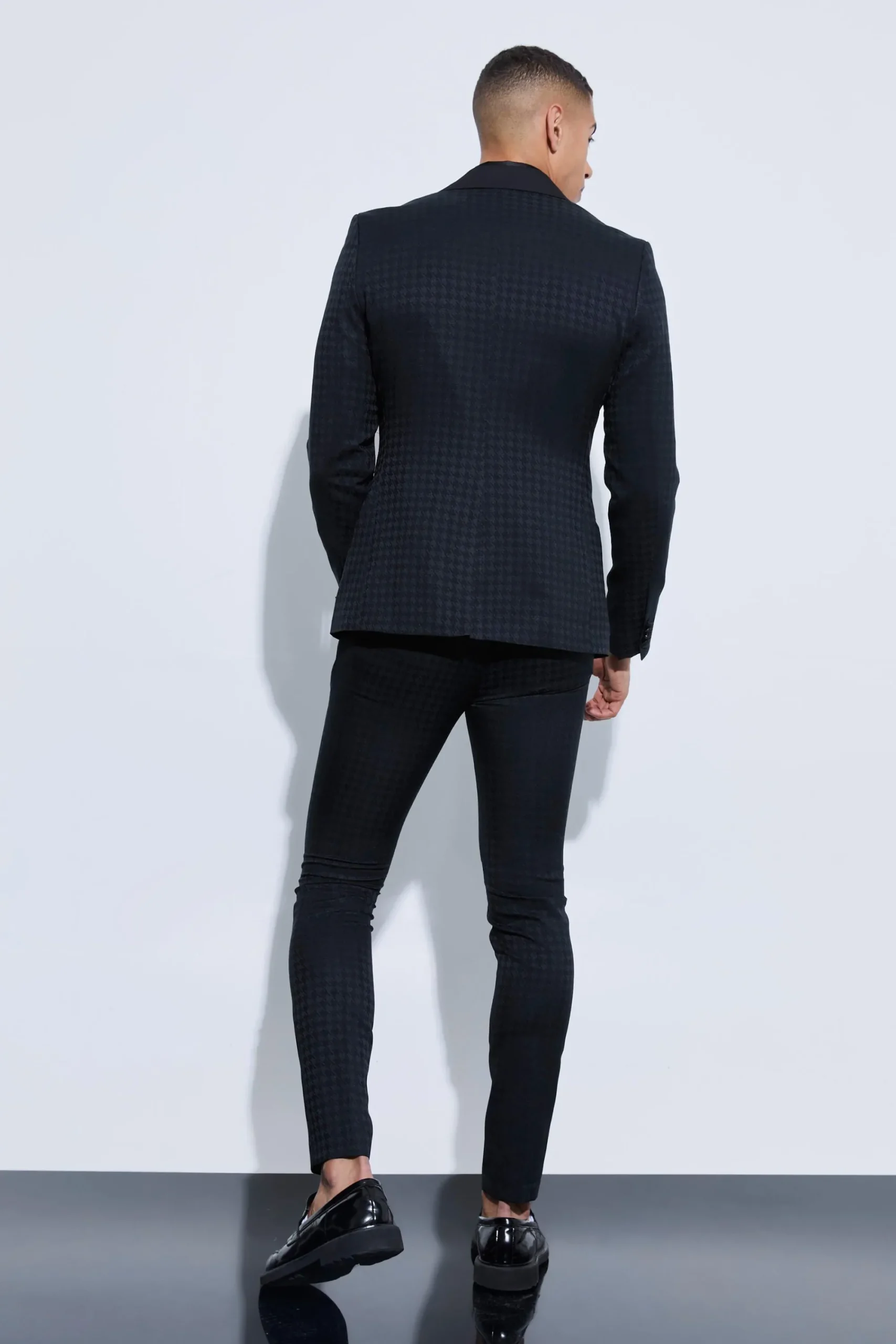 boohooMAN Tonal Houndstooth Single Breasted Jacket | UK| Suits & Tailoring|Sets & Co-Ords