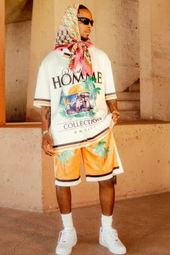 boohooMAN Toosii Boxy Oversized Satin Graphic Shirt And Shorts | UK| Sets & Co-Ords