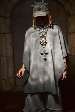 boohooMAN Trippie Redd Heavy Washed Horn Poncho | UK| Hoodies & Sweatshirts