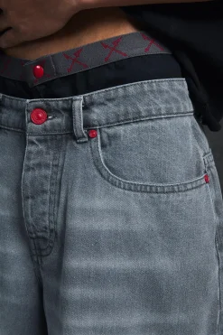 boohooMAN Trippie Redd Long Line Boxer Waistband Denim Jorts | UK| Shorts