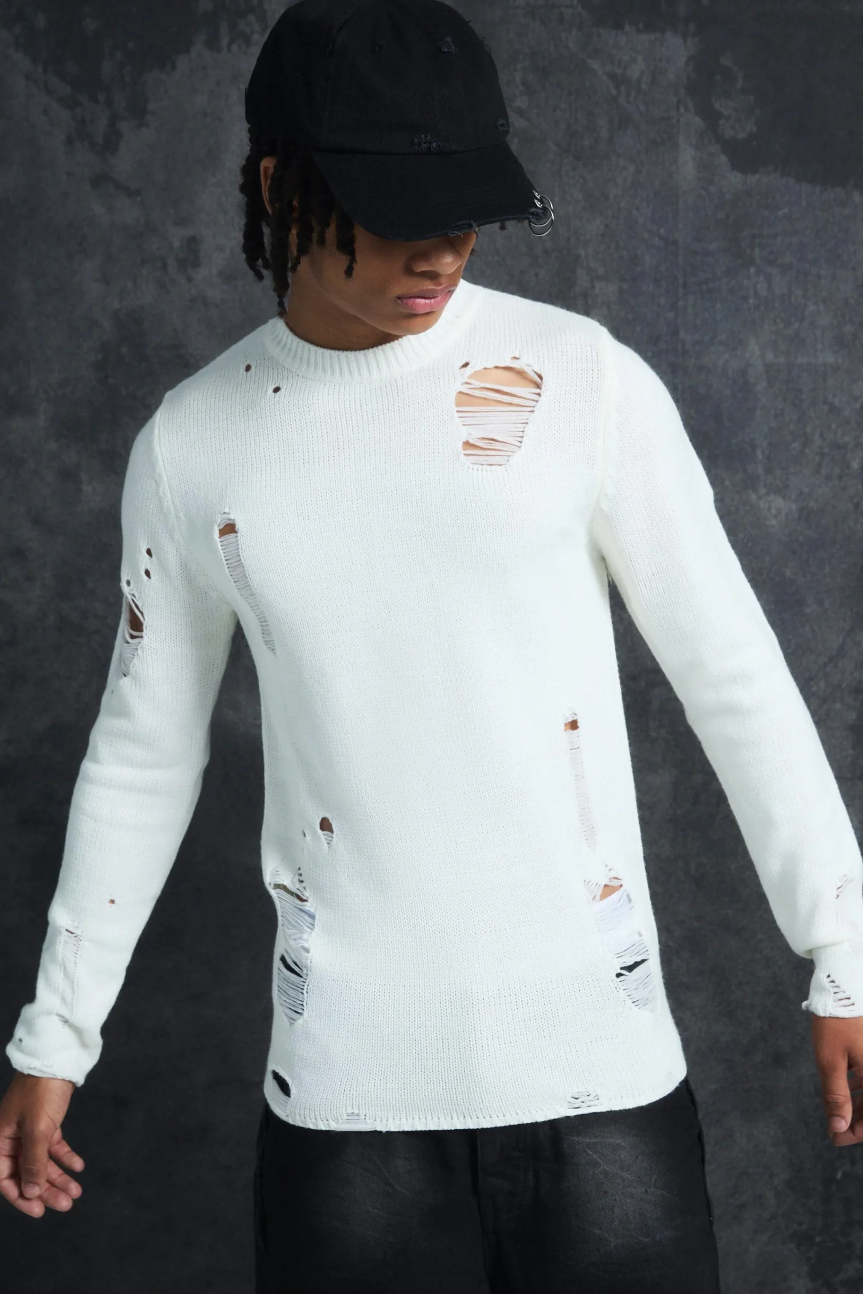 boohooMAN Trippie Redd Muscle Fit Distressed Jumper | UK| Knitwear