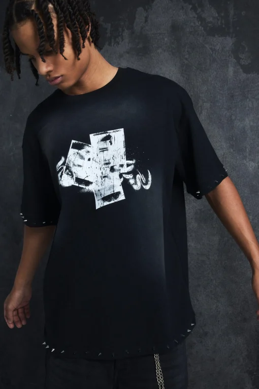 Trippie Redd Oversized Boxy Washed Heavy Weight Ring Detail T-Shirt | UK^boohooMAN Sale