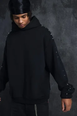 boohooMAN Trippie Redd Oversized Dropped Shoulder Metal Spike Hoodie | UK| Hoodies & Sweatshirts
