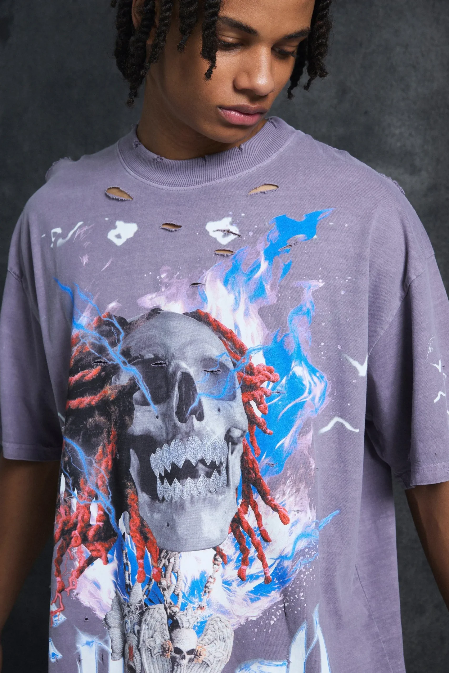 Trippie Redd Oversized Extended Neck Heavyweight Washed Graphic T-shirt | UK^boohooMAN Sale
