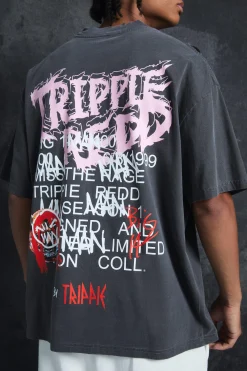 Trippie Redd Oversized Extended Neck Heavyweight Washed Life T-shirt | UK^boohooMAN Clearance