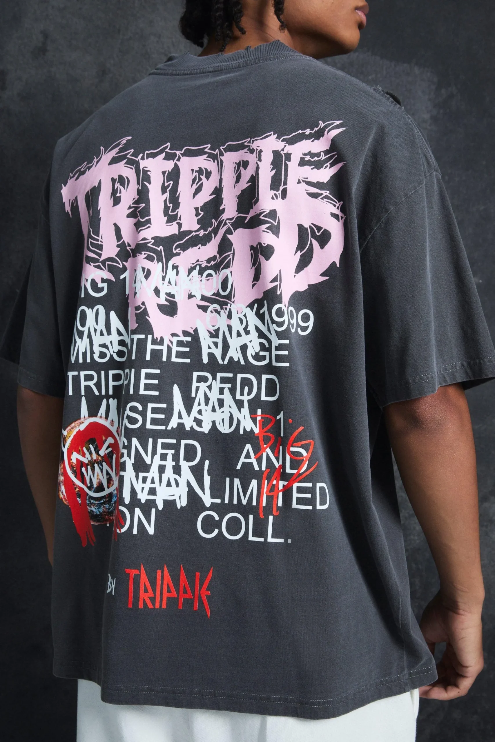 Trippie Redd Oversized Extended Neck Heavyweight Washed Life T-shirt | UK^boohooMAN Clearance