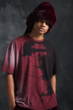 Trippie d Oversized Heavy Washed Lips Print T-shirt | UK^boohooMAN Hot