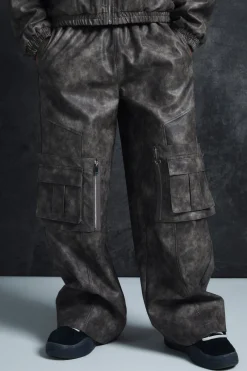 boohooMAN Trippie Redd Relaxed Faux Leather Elastic Waist Cargo Trouser | UK| Trousers|Cargos