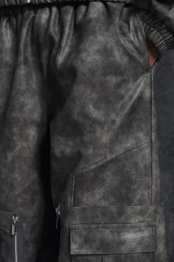 boohooMAN Trippie Redd Relaxed Faux Leather Elastic Waist Cargo Trouser | UK| Trousers|Cargos