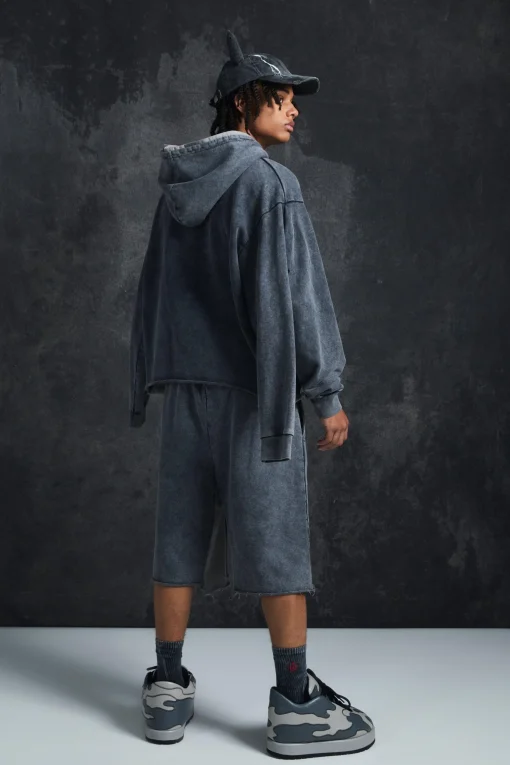 boohooMAN Trippie Redd Relaxed Washed & Distressed Double Waistband Long Length Short | UK| Shorts