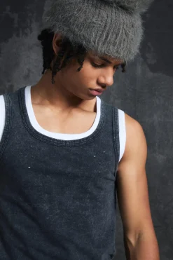 Trippie Redd Slim Washed & Distressed Faux Layer Vest | UK^boohooMAN Outlet