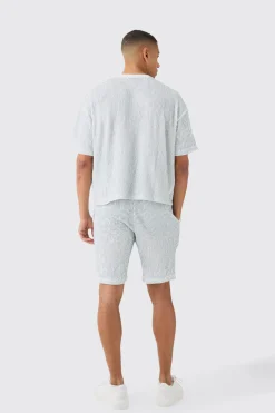 boohooMAN Two Tone Boxy Ripple Pleated T-shirt And Short | UK| Tracksuits
