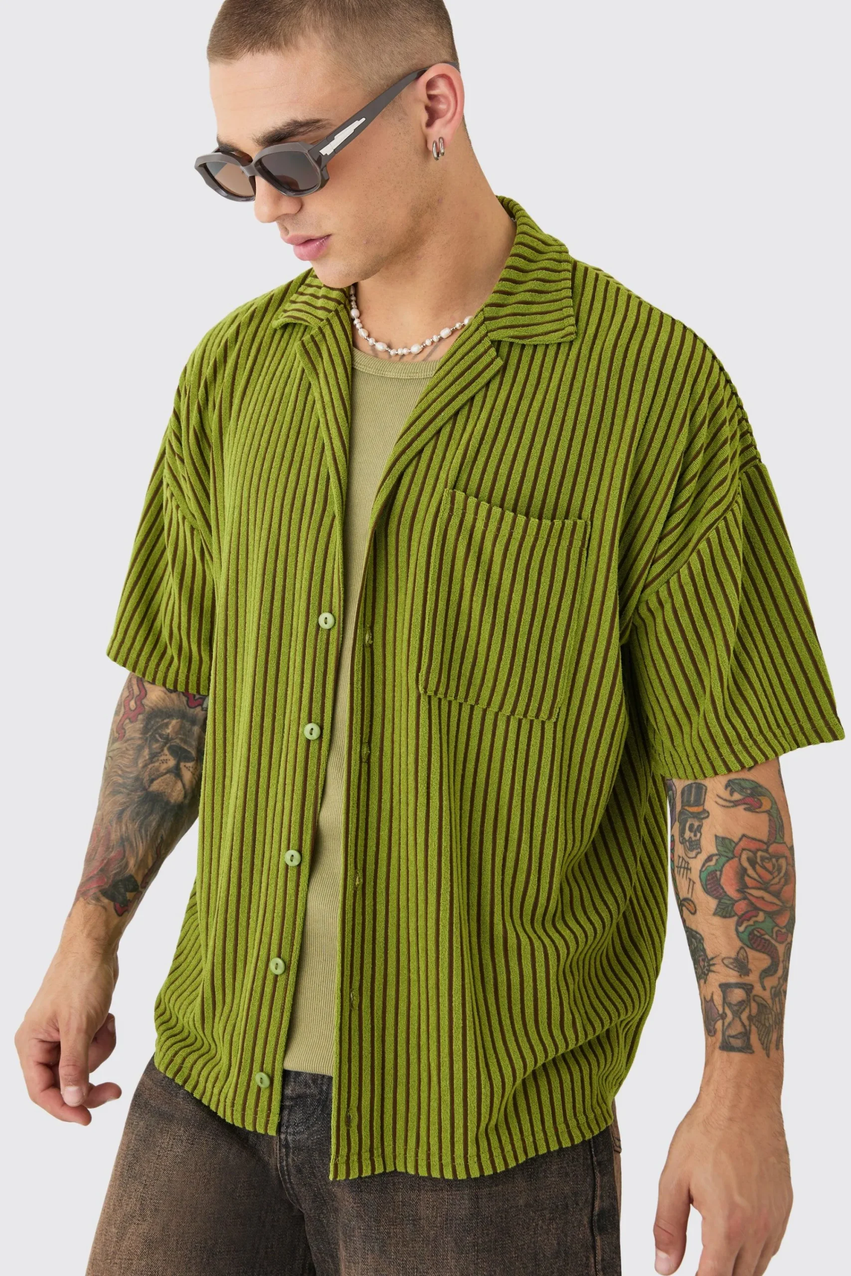 boohooMAN Two Tone Towelling Boxy Shirt | UK| Shirts