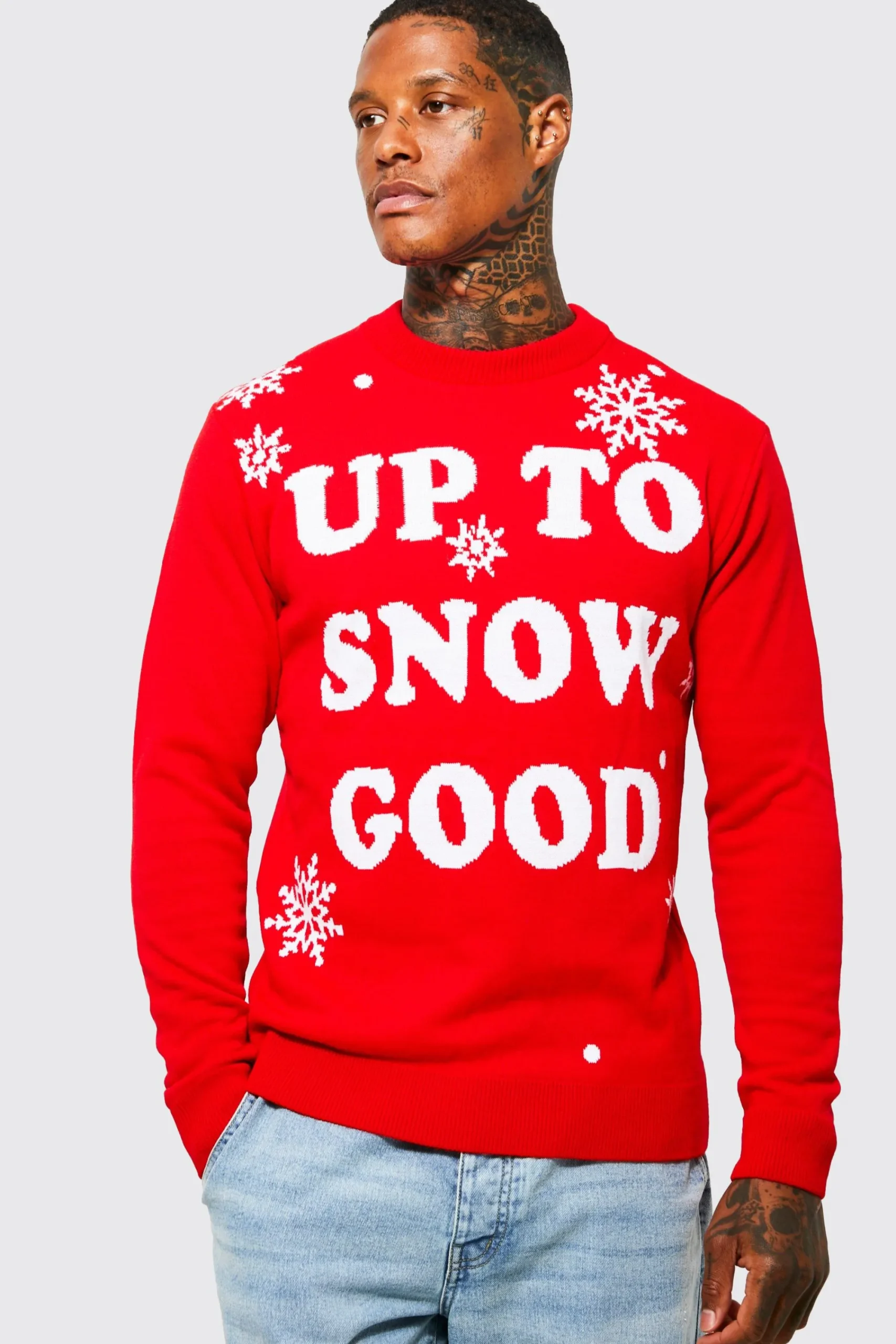boohooMAN Up To Snow Good Christmas Jumper | UK| Knitwear