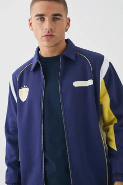 boohooMAN Varsity Embroidered Jersey Harrington Jacket | UK| Coats & Jackets