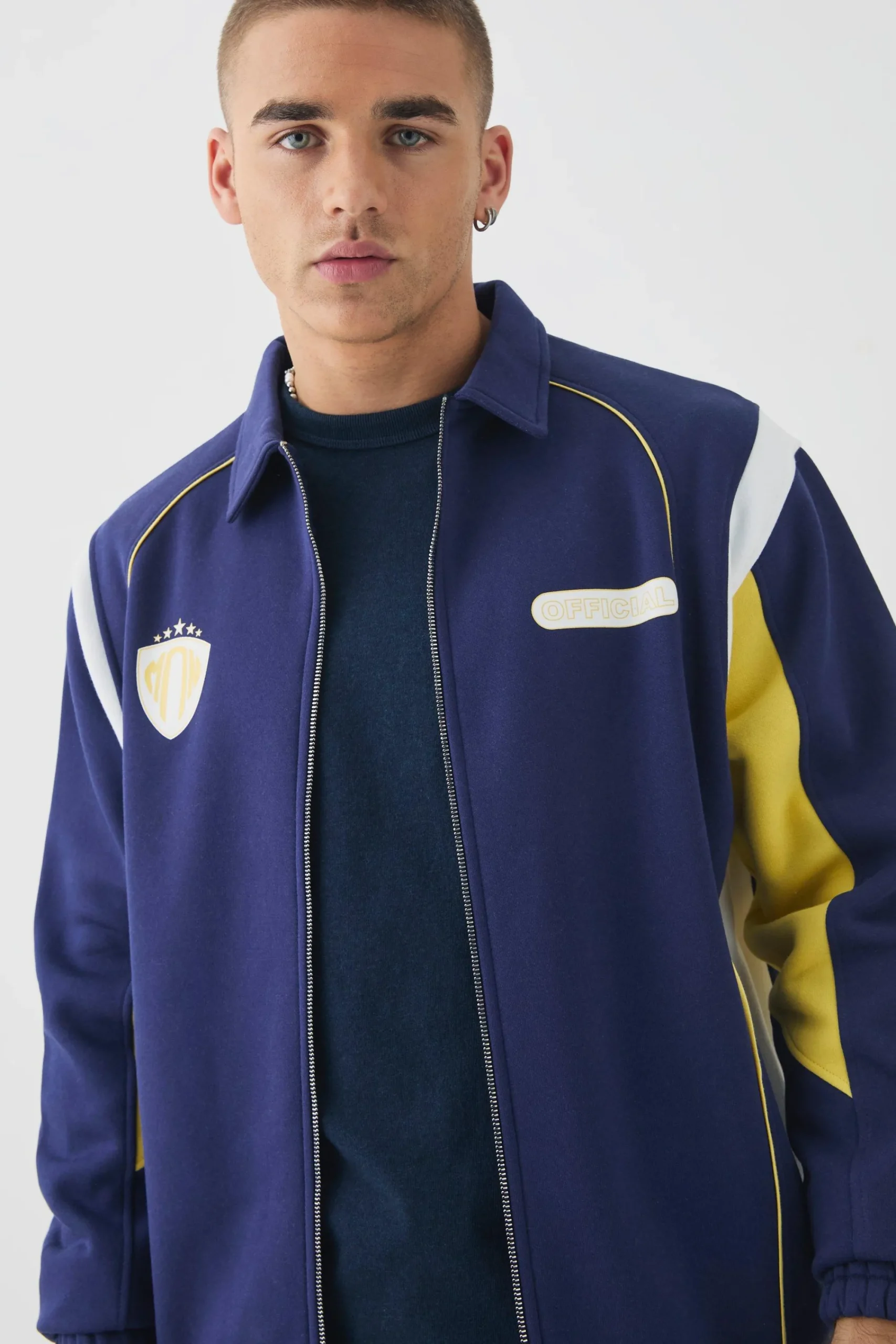 boohooMAN Varsity Embroidered Jersey Harrington Jacket | UK| Coats & Jackets