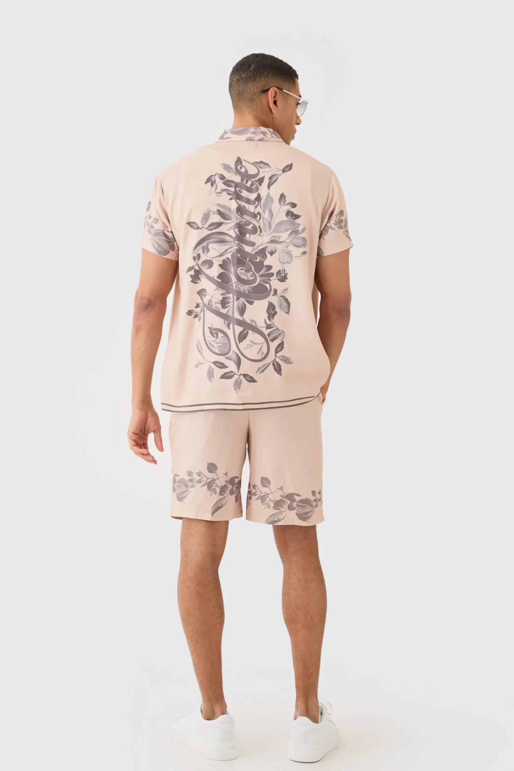 boohooMAN Viscose Tonal Back Detail Shirt & Short | UK| Sets & Co-Ords