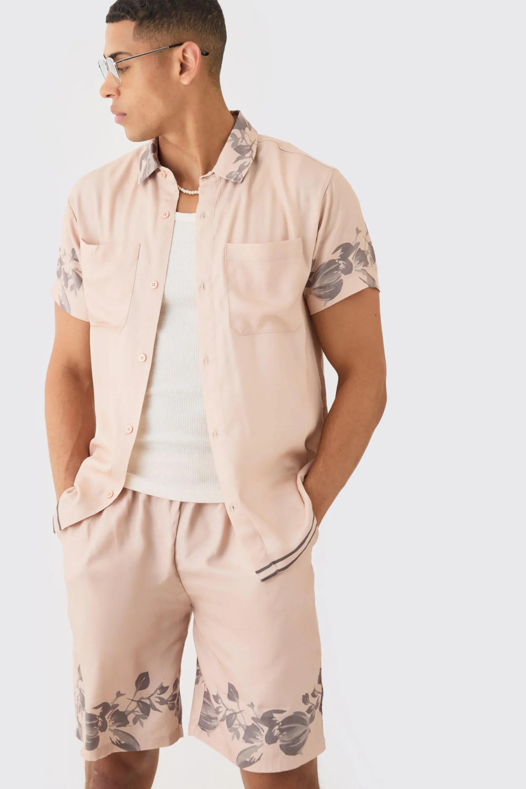 boohooMAN Viscose Tonal Back Detail Shirt & Short | UK| Sets & Co-Ords