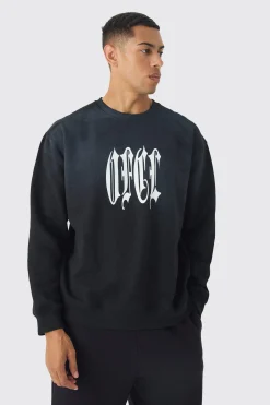boohooMAN Washed Blurred Ofcl Print Sweatshirt | UK| Hoodies & Sweatshirts