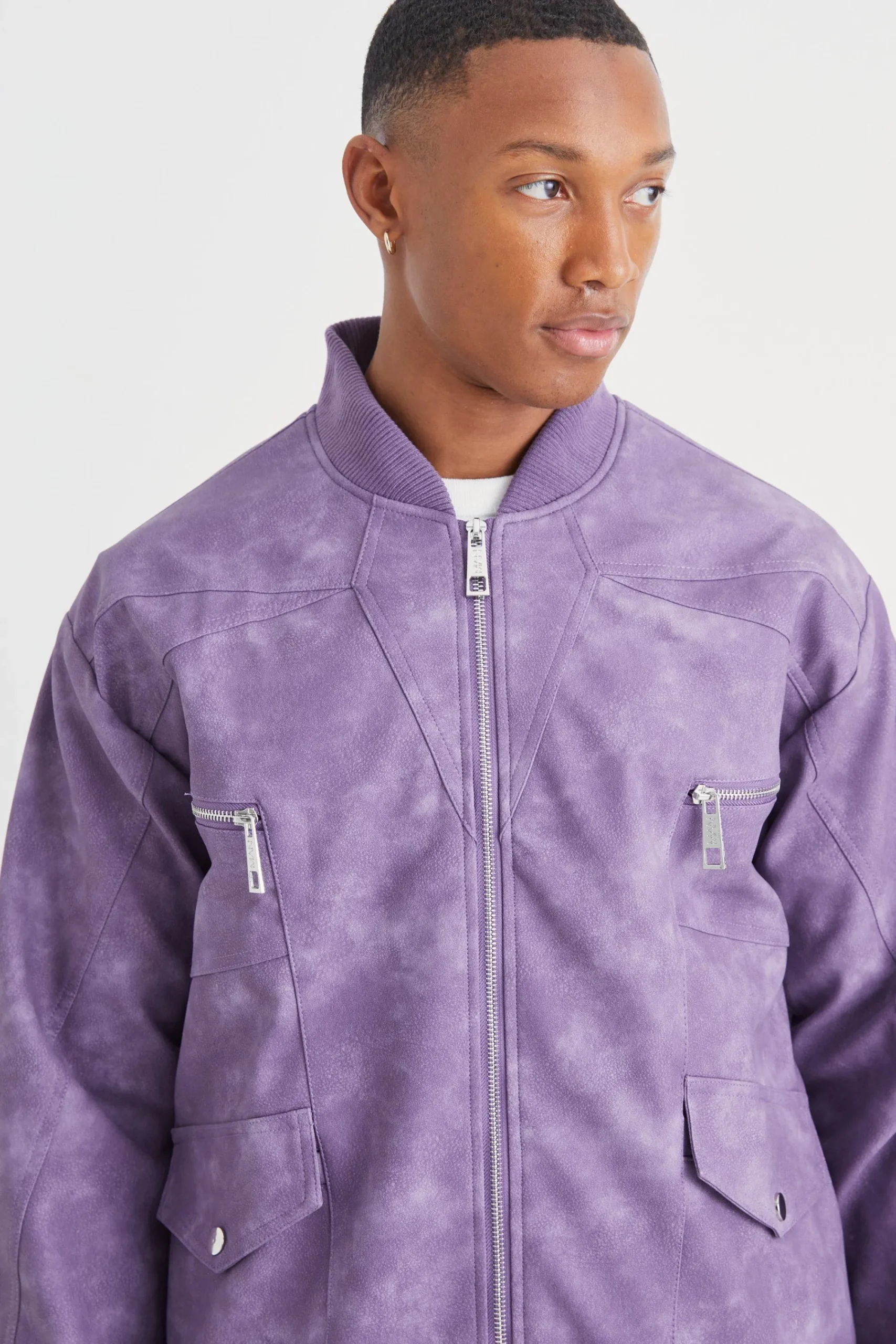 boohooMAN Washed Pu Panel Detail Bomber | UK| Coats & Jackets