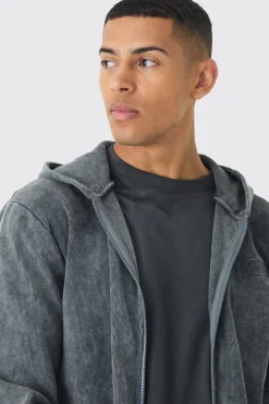 boohooMAN Washed Rib Man Embroidered Zip Through Hoodie | UK| Hoodies & Sweatshirts