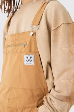 boohooMAN Washed Twill Branded Zip Carpenter Relaxed Fit Dungarees | UK| Trousers|Cargos