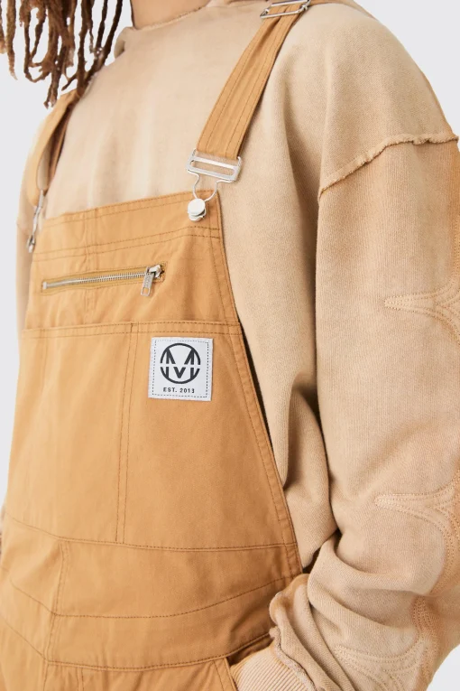 boohooMAN Washed Twill Branded Zip Carpenter Relaxed Fit Dungarees | UK| Trousers|Cargos