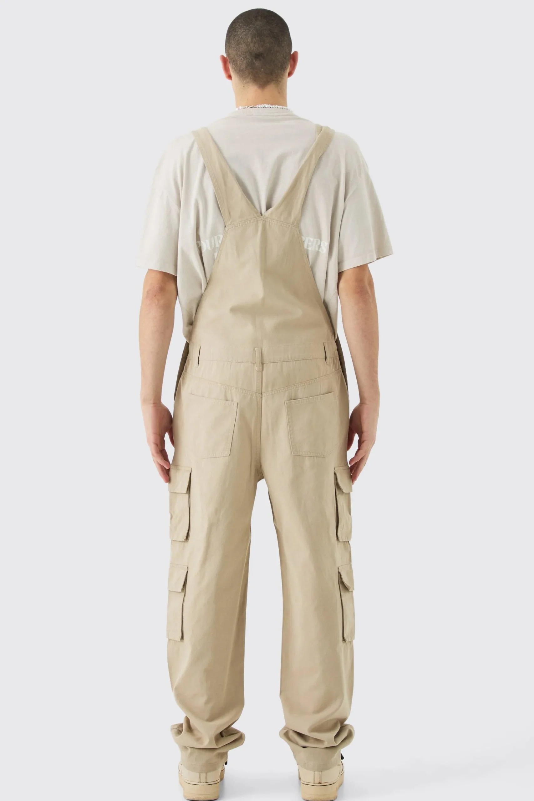 boohooMAN Washed Twill Multi Cargo Pocket Relaxed Fit Dungarees | UK| Trousers|Cargos