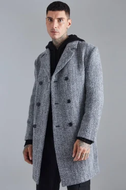 boohooMAN Wool Blend Herringbone Overcoat | UK| Coats & Jackets