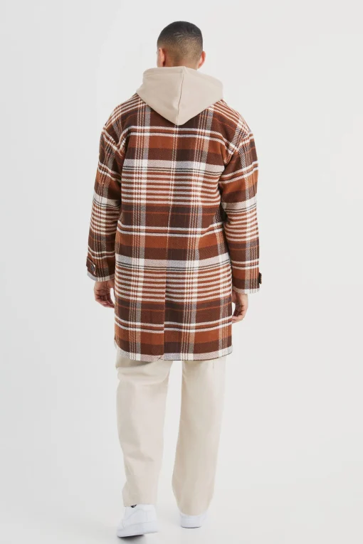 boohooMAN Wool Look Check Single Breasted Overcoat | UK| Coats & Jackets