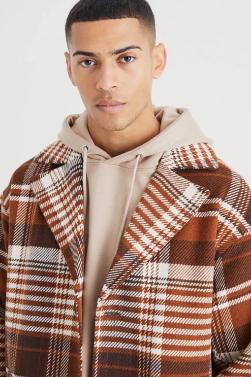 boohooMAN Wool Look Check Single Breasted Overcoat | UK| Coats & Jackets