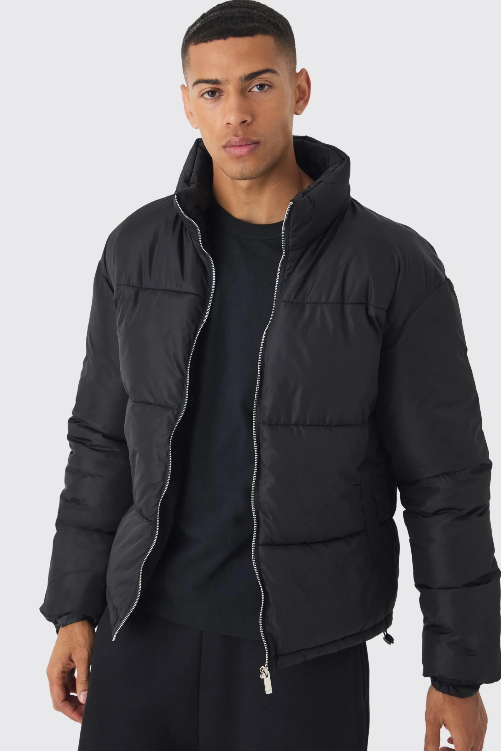 boohooMAN Worldwide Applique Funnel Neck Puffer In | UK| Coats & Jackets