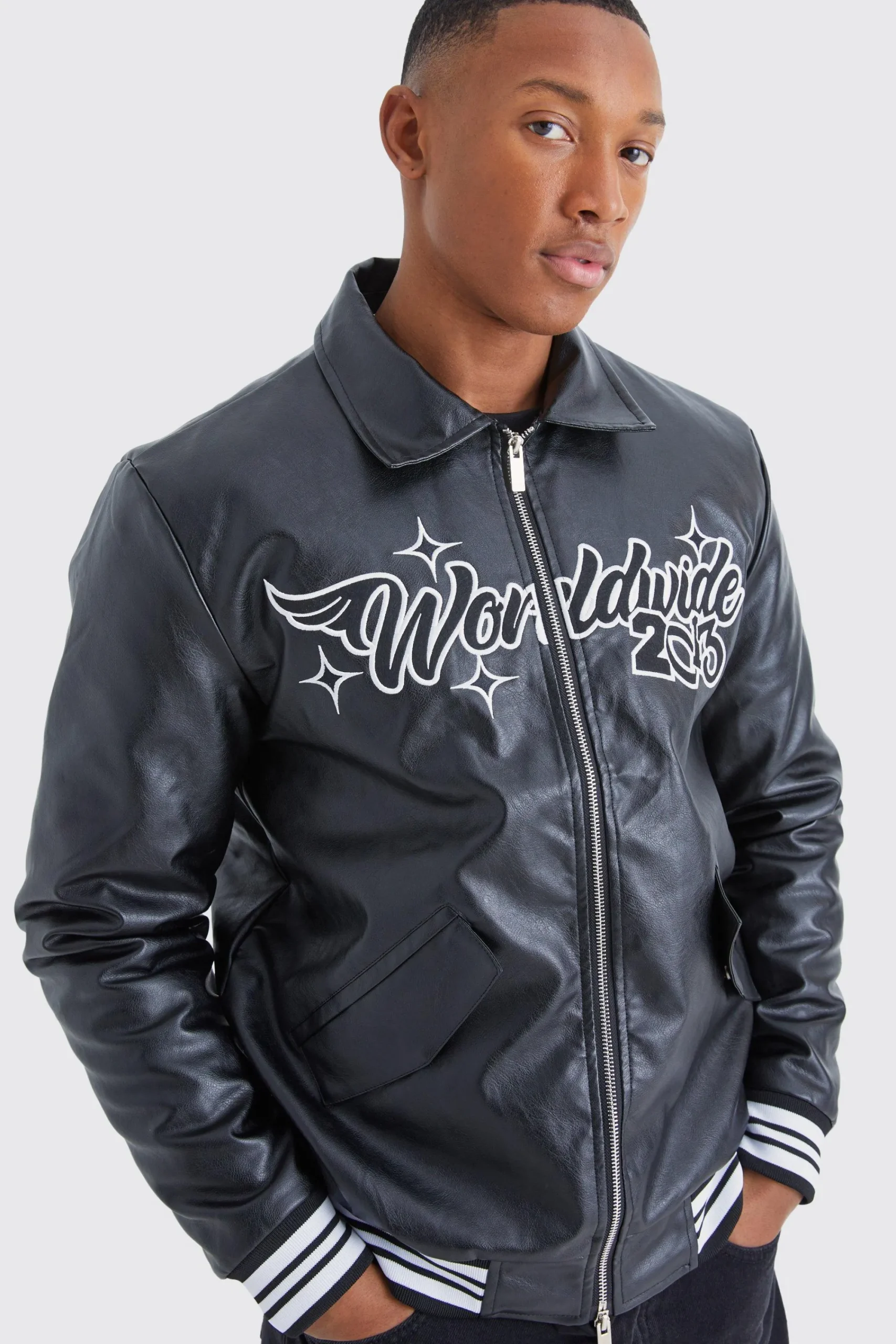 boohooMAN Worldwide Pu Collared Bomber | UK| Coats & Jackets