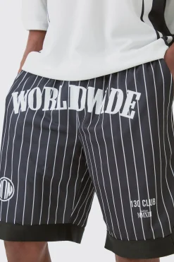boohooMAN Worldwide Stripe Basketball Mesh Shorts | UK| Shorts