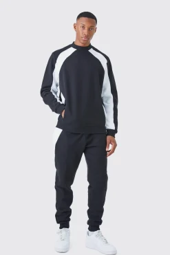 boohooMAN Zip Detail Colour Block Sweatshirt Tracksuit | UK| Tracksuits