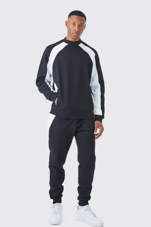 boohooMAN Zip Detail Colour Block Sweatshirt Tracksuit | UK| Tracksuits