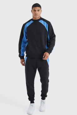 boohooMAN Zip Detail Colour Block Sweatshirt Tracksuit | UK| Tracksuits