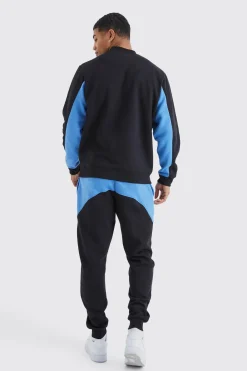 boohooMAN Zip Detail Colour Block Sweatshirt Tracksuit | UK| Tracksuits