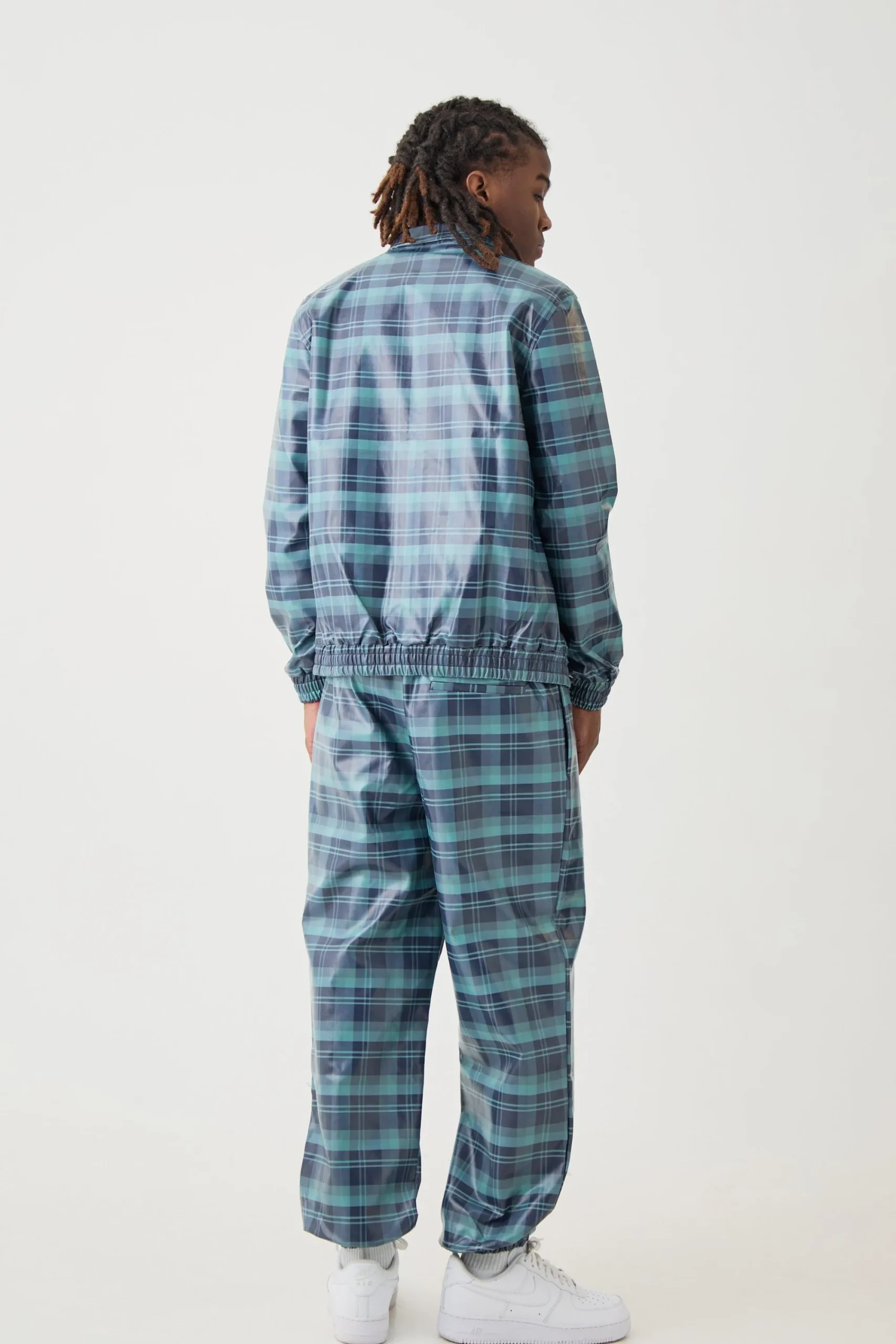 boohooMAN Zip Through Check Pu Harrington Set | UK| Sets & Co-Ords