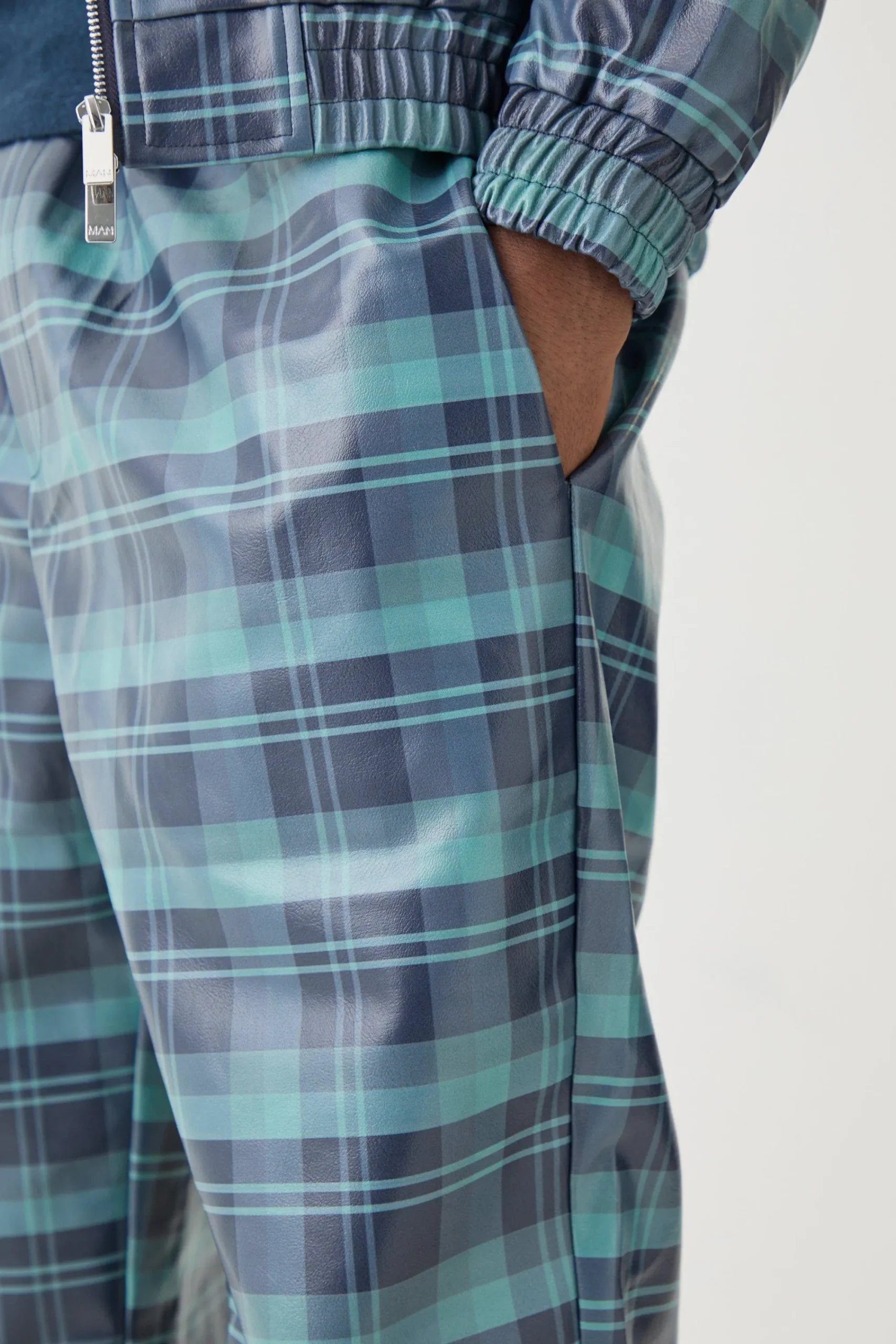boohooMAN Zip Through Check Pu Harrington Set | UK| Sets & Co-Ords