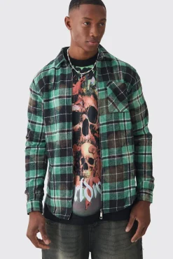 boohooMAN Zip Through Washed Checked Shirt | UK| Shirts